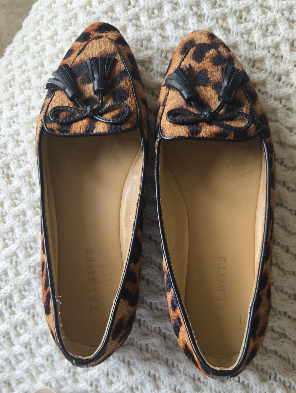 Talbots Leopard Print Tassel Flats in Brown and Black